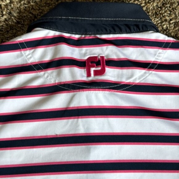 Footjoy Polo Shirt Mens Medium White Blue Performance Golf Wicking Spandex - Picture 7 of 10